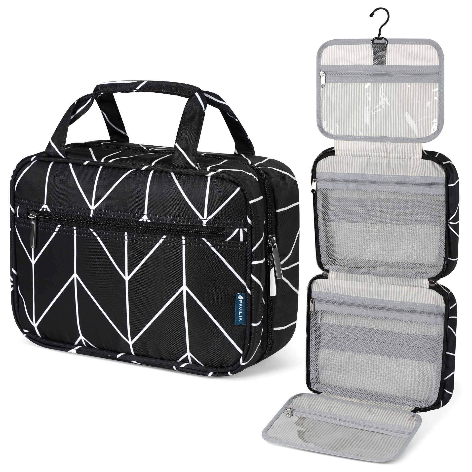 PAVILIA Hanging Toiletry Bag Travel Women Men, Foldable Cosmetic Organizer, Water Resistant Makeup Accessories Essentials Kit