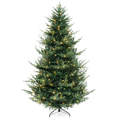 Tangkula 8 FT Prelit Artificial Christmas Tree w/ 778 PVC PE Branch Tips 450 Warm White LED Lights