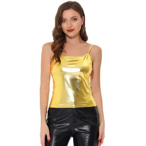 Allegra K Women's Relaxed Fit Metallic Shiny Party Deep-V Camisole Tank Top  Silver Medium