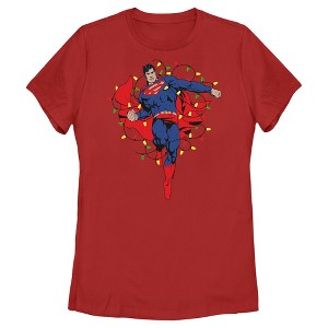 Women's Superman Christmas Lights T-Shirt - 1 of 4