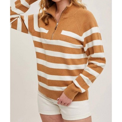 Women's Striped Half Zipped Knit Sweater - BluIvy
