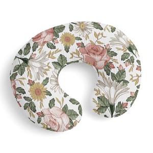 Sweet Jojo Designs Baby Girl Muslin 100% Cotton Nursing Pillow Cover Vintage Floral Pink Yellow and Green - 1 of 4