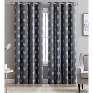 HLC.ME Arrow Printed Privacy Energy Efficient Room Darkening Grommet Window Curtain Drape Panels, Set of 2 - 1 of 4