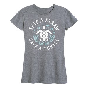 Women's - Instant Message - Skip a Straw Save a Turtle Short Sleeve Graphic T-Shirt - 1 of 4
