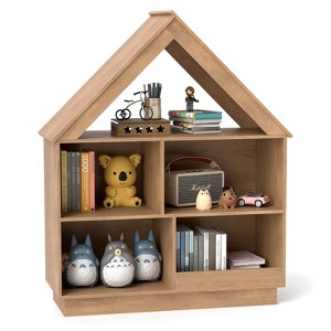 Costway Wooden Kids Dollhouse Bookshelf with Open Shelves Anti-toppling System Bookcase White/Brown - 1 of 4