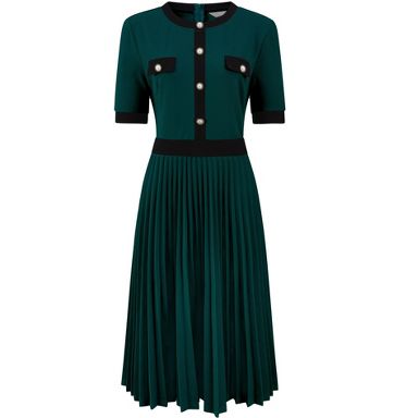 contrast color pleated dress Women's Pleated Dress Short Sleeve Elegant Knitted Contrast Color Dress