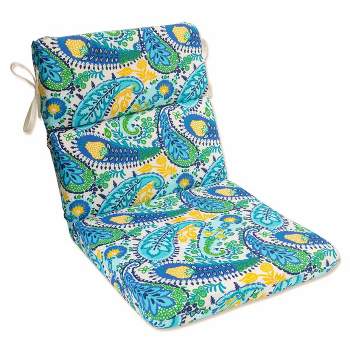 Outdoor/Indoor Rounded Corners Chair Cushion Amalia Paisley Blue - Pillow Perfect