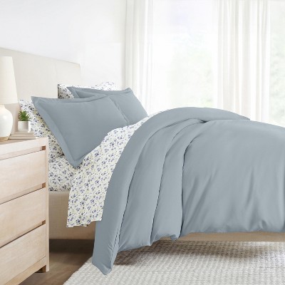 8PC Complete Bedding, Solid Duvet Cover, White Comforter and Patterned Sheet Set - Becky Cameron
