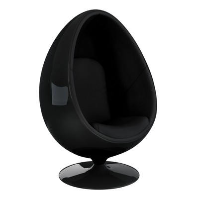 HomeRoots 35" Black Fiberglass And Wool Swivel Egg Chair