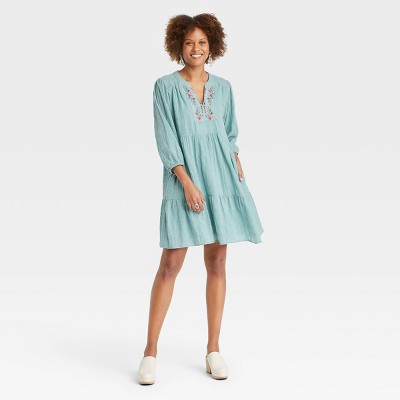 Women's Long Sleeve Embroidered Dress - Knox Rose™ Light Green