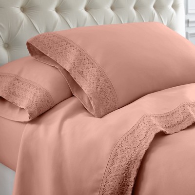 Modern Threads 4-Piece Chochet Lace Microfiber Sheet Set Rose Full