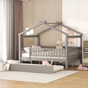 Full Size Wooden House Bed with Twin Size Trundle - 1 of 4