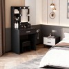 Vanity Table with Mirror & Adjustable LED Lights, Power Outlet, Hairdryer Holder & Stool – Compact Dressing Desk for Small Bedrooms(Black) - 3 of 4