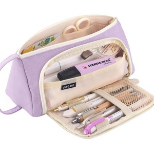 Fmeida Large Capacity Pencil Case Pouch School Supplies, Aesthetic Stationery Pen Case Bag for Girls Women-Khaki - 1 of 4