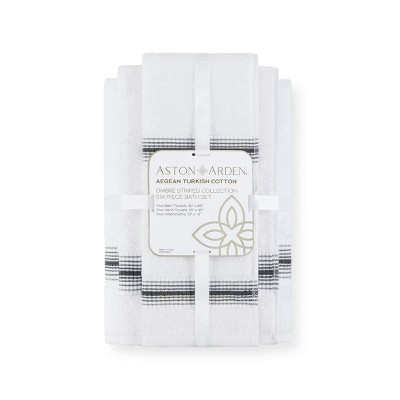 Aston & Arden Turkish Cotton 6-Piece White Towel Set with Ombre Striped Border