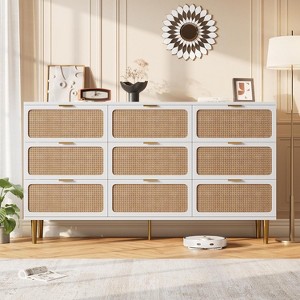 Acekool 9 Drawer Rattan Dresser for Bedroom, Tall Chest of Drawers with Wide Top, Storage Organizer, Black - 1 of 4