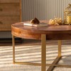 33.86" Modern Round Coffee Table Metal & Wood Splicing Round Coffee Table, Fir Wood Table Top With Gold Cross Legs Base Retro Splicing End Table - 2 of 4