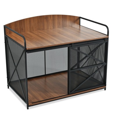 VisioGear Large Dog Crate Furniture for Large Medium Dog, Farmhouse Wooden Dog Kennel Indoor End Table, Brown, 42.8"*27.3"*36.6"