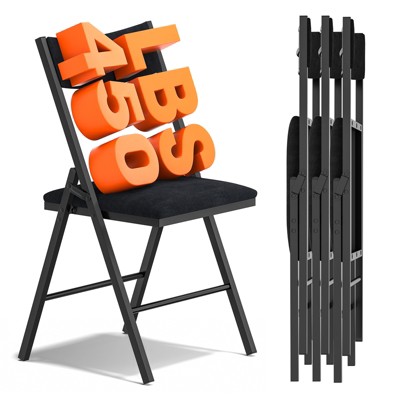SKONYON Padded Folding Chair Set of 4/6 – Cushioned Seat & Backrest for Home, Office, Dining, or Events (Black/Blue)