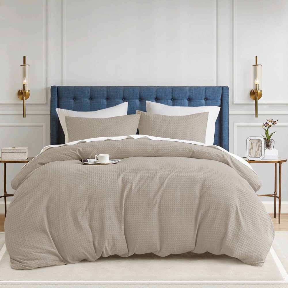 Photos - Bed Linen Full/Queen Mina Waffle Weave Textured Duvet Cover Set Neutral - 510 Design
