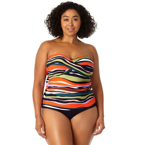 Anne Cole Plus - Women's Sandy Waves Twist Front Bandeaukini Swim Top - Xs  Multi : Target