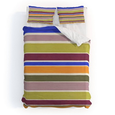 Deny Designs  Avenie Modern Craft Roman Striped Duvet and Sham Set Cool Colors