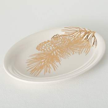 15"L Sullivans Gold Pine Platter, White