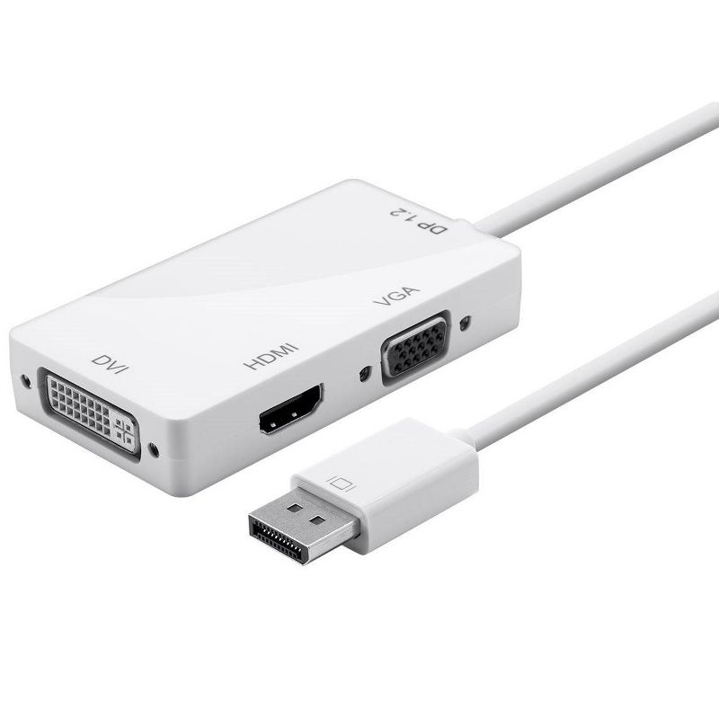 Monoprice DisplayPort 1.2a to 4K HDMI, Dual Link DVI, and VGA Passive Adapter, White, 1 of 5