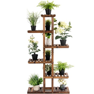 Tangkula 6 Tier Wooden Plant Flower Display Shelf Flower Pot Rack