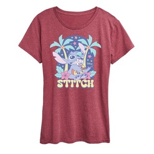 Women's - Lilo and Stitch - Pastel Stitch Palm Trees Short Sleeve Graphic T-Shirt - 1 of 4