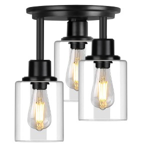 Itopfox Semi Flush Mount Ceiling Light, 3-Light Close to Ceiling Fixture, Matte Black with Clear Glass Shades, Hallway Light for Foyer Entryway - 1 of 4