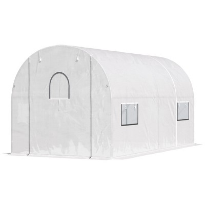 Outsunny 10' x 7' White PE Walk-In Greenhouse with Roll-Up Doors