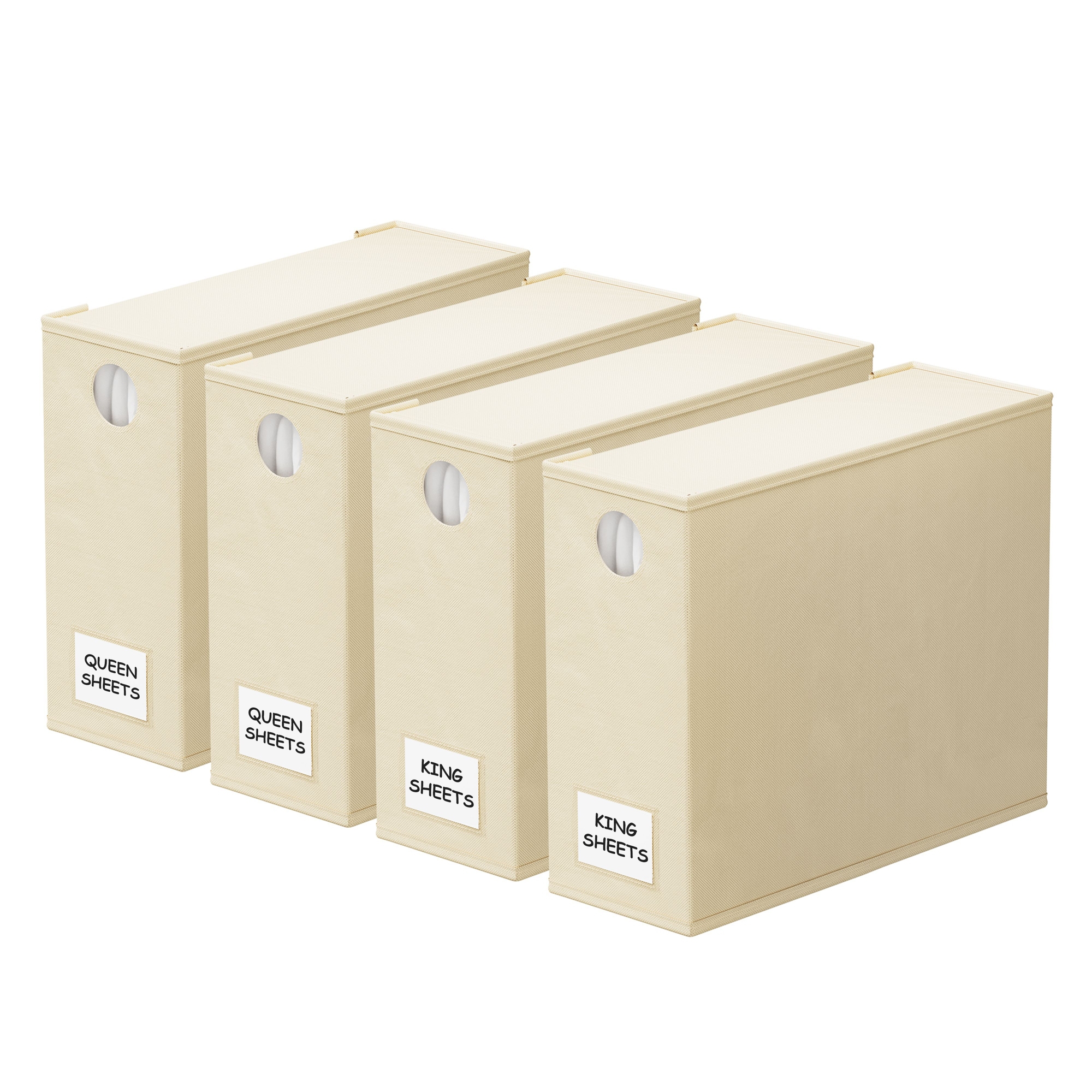4-Pack Bed Sheet Organizers and Storage, Foldable Sheet Organizers for a Linen Closet, Beige