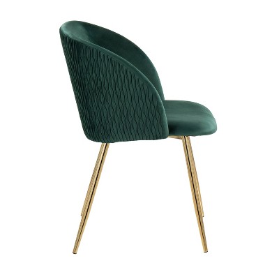 Set of 2 Green Velvet Upholstered Dining Chairs with Gold Metal Legs