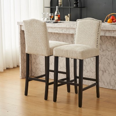 PAGED Modern Wooden Bar Stools Set of 2, PU Leather Counter Height Bar Chair for Bar, Kitchen, Dining Room, Load Capacity 300 LBS