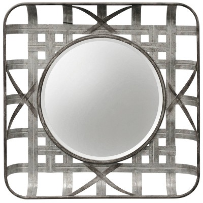 24" Metal Grid Square Framed Mirror Wall Hanging Silver - StyleCraft