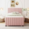MAYEERTY Twin Size Velvet Upholstered Platform Bed, Twin Trundle, Bedroom, Gray - 2 of 4