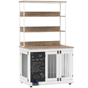 PawHut Furniture Dog Crate for Large Dogs, 39" Dog Kennel Furniture Side Table w/ Storage Shelf, Three Doors, Blackboard & Non-Slip Foot Pads, White - 1 of 4