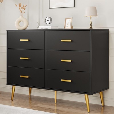 Whizmax White 6 Drawer Dresser with Storage Space, Modern Wooden Dresser with Gold Handles, Chest Dresser with Deep Drawers for Bedroom, Living Room