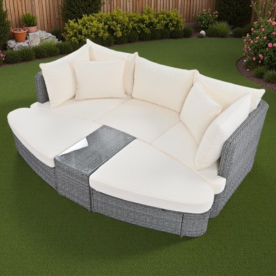 6-Piece Outdoor Rattan Modular Sectional Sofa Set with Coffee Table, Free Combination