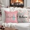 Merry Christmas Peppermint Candy Decorative Throw Pillow Cover 18 x 18 Set of 4, Pink Xmas Tree Porch Patio Outdoor Pillowcase - 4 of 4
