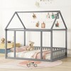 NicBex Full Size Wood Montessori Bed with House Roof Frame,Floor Bed with Safety Fences,Modern Toddler Bed for Bedroom - 2 of 4