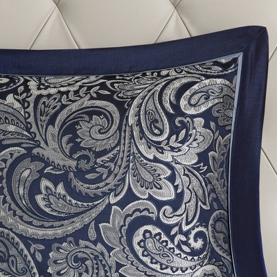 Navy Jacquard Paisley California King Cotton Comforter Set