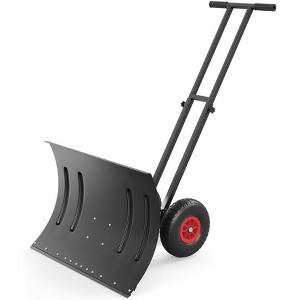 Heavy Duty Wheeled Snow Shovel, Adjustable Metal Snow Pusher with 5-Position Handle & Multi-Angle Carbon Steel Blade, for Pavement, Yard - 1 of 4