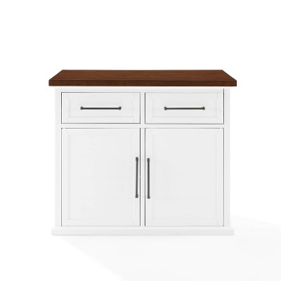 White and Walnut Wood Top Kitchen Island with Storage