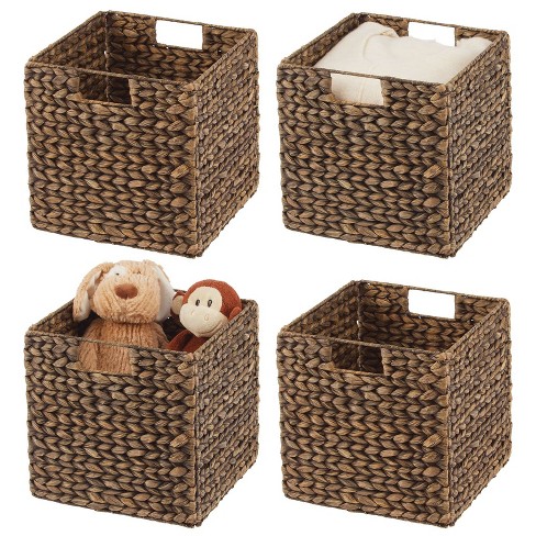 mDesign Woven Hyacinth Home Storage Basket for Cube Furniture, 4 Pack - Natural