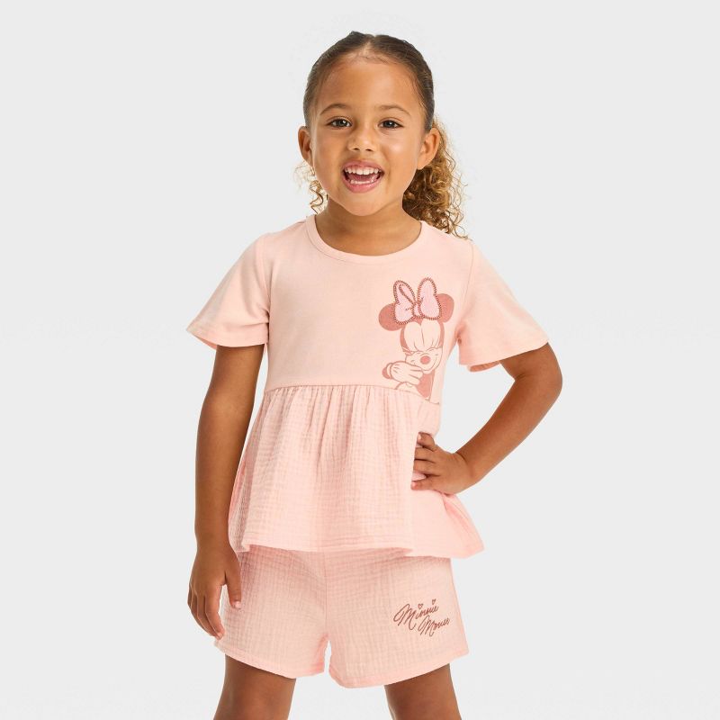 Toddler Girls' Disney Minnie Mouse Solid Top and Bottom Set - Pink, 1 of 4
