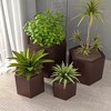 LeisureMod Thicket Modern 4-Piece Fiberstone Planter Hexagon Design Weather Resistant Plant Pot with Drainage Holes for Indoor and Outdoor, Brown - 3 of 4