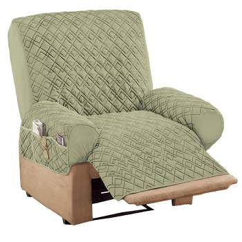 Collections Etc Diamond-Shape Quilted Stretch Recliner Cover with Storage Pockets - Furniture Protector