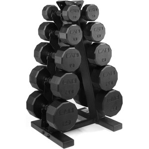 Rubber Coated Dumbbell Weight Set with Vertical Rack, Free Weights for Home Gym Strength Training - 1 of 4